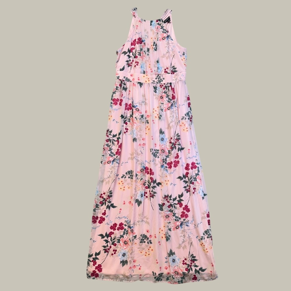 INC Floral Halter Maxi Dress Women Size 10 Pink Sleeveless Chiffon Maxi